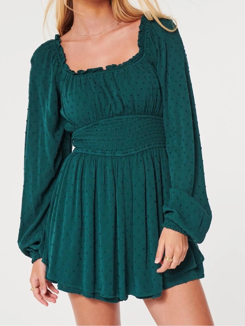 Hollister Green Long Sleeve Romper Mini Dress